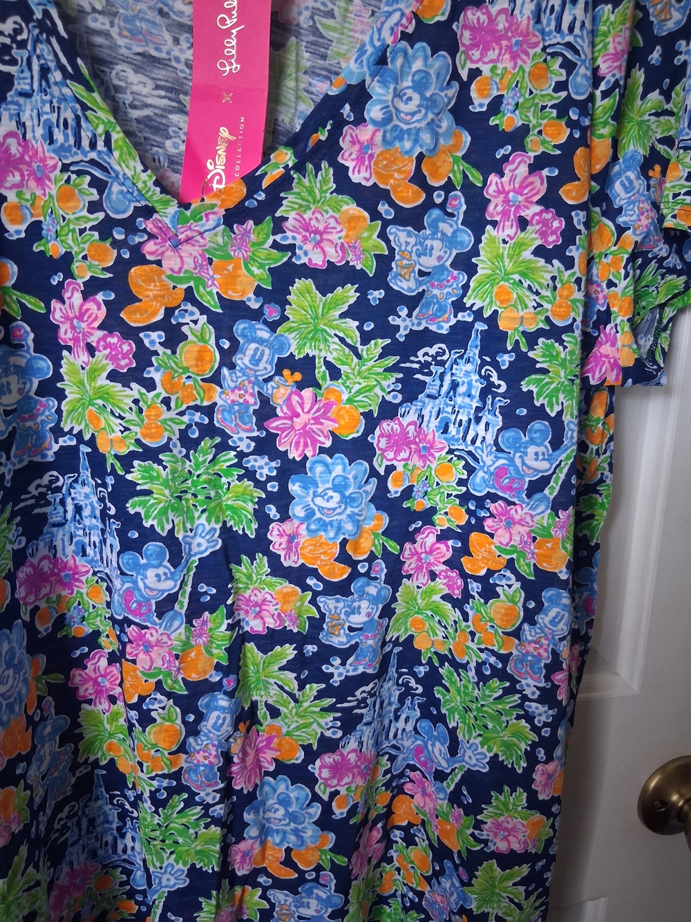 Lilly Pulitzer Navy Floral V‑Neck Top with Pink, Blue, Green & Orange Accents - Picture 2 of 4